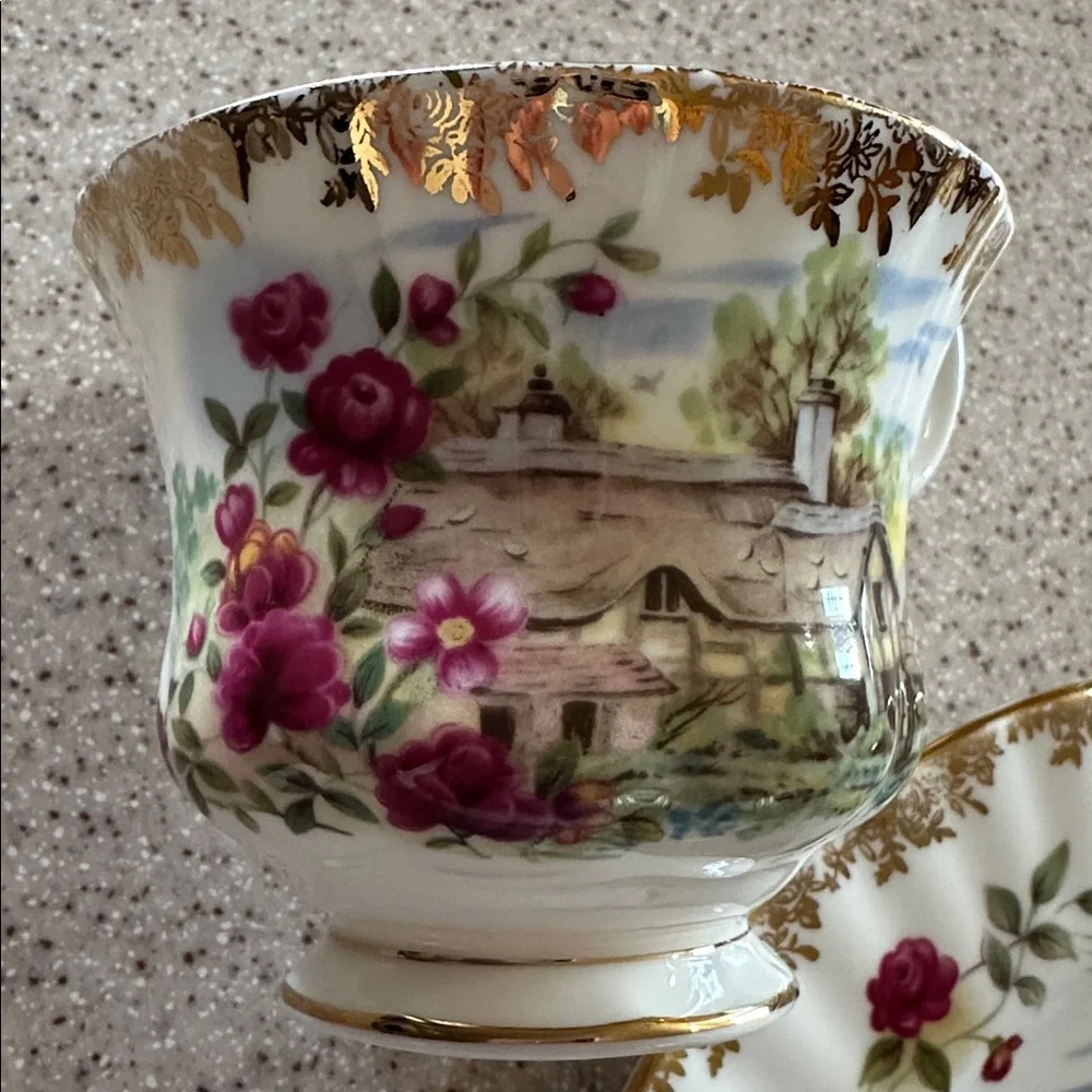 Royal Albert Four Seasons Series SPRING Country Scenes 3 piece set Teacup plates